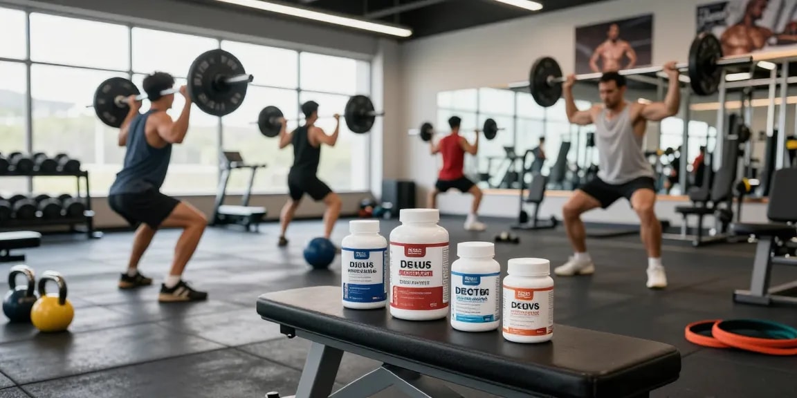 Personen im Fitnessstudio, die Deus Medical Produkte verwenden, um ihre Fitnessziele zu erreichen.