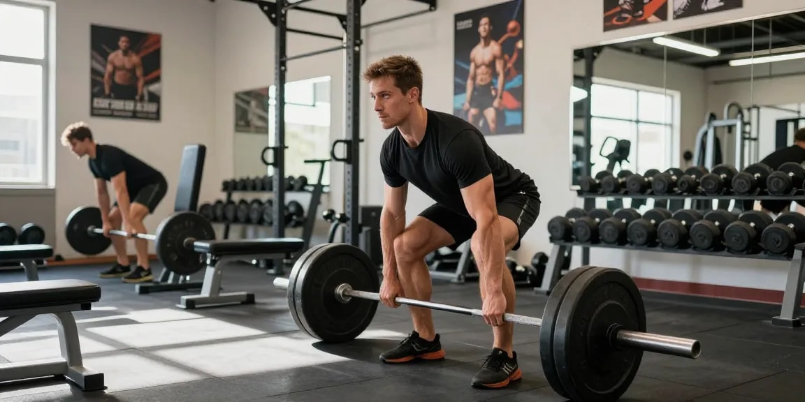 Anabolika kaufen für Muskelaufbau: Athlet beim Heben im modernen Fitnessstudio.