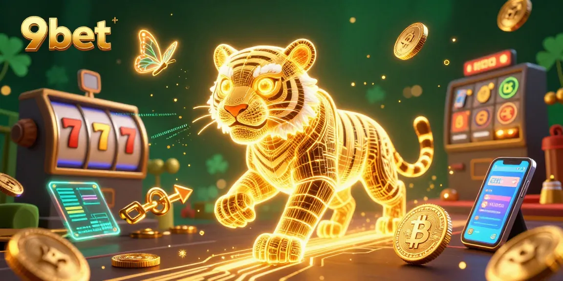 Experience the thrill of 9bet with a 3D digital casino scene rich in colorful game elements and energy.