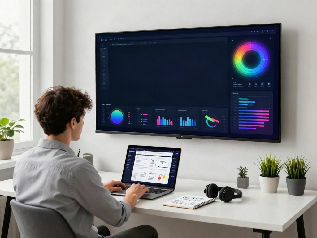 Young professional engaged with rokok88 link analytics in a modern workspace