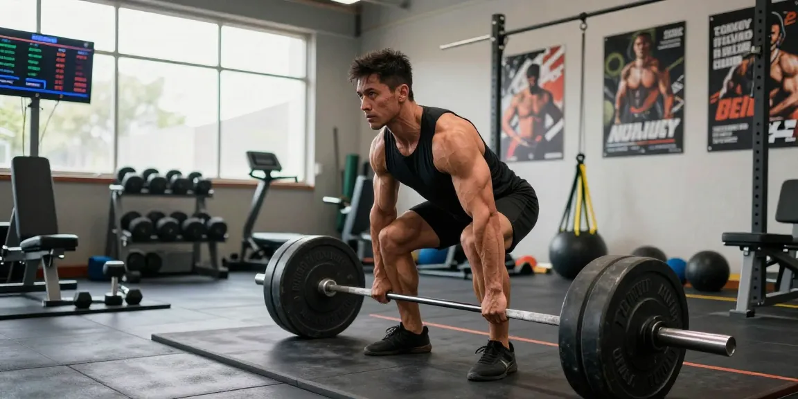 Ein Bodybuilder im Anabolika Shop Deutschland trainiert intensiv mit schweren Gewichten im Fitnessstudio, um Muskelmasse aufzubauen.