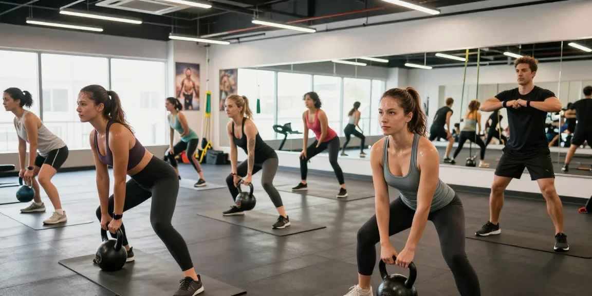 Aktive Gruppe im Unique Pharma Shop Fitnessstudio, die dynamisch trainiert und Motivation ausstrahlt.