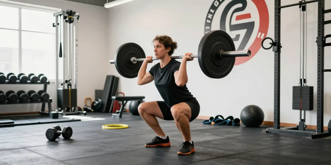 Deus Medical Sportler beim Gewichtheben in hellem Fitnessstudio.