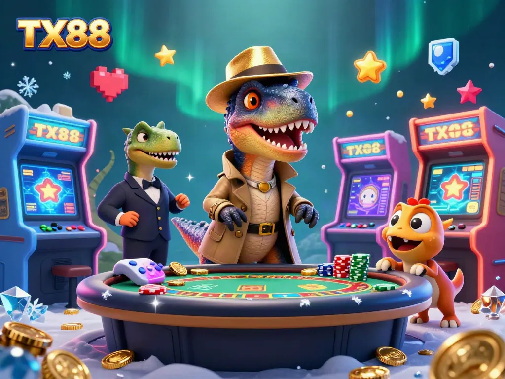 TX88 velociraptor card counter winning chips at a lively casino game scene.