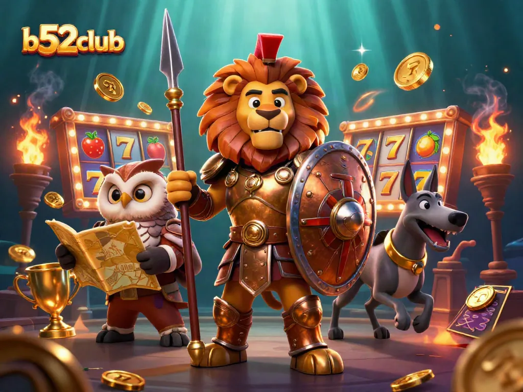 Spin the reels with b52club's vibrant and dynamic casino adventure illustration.