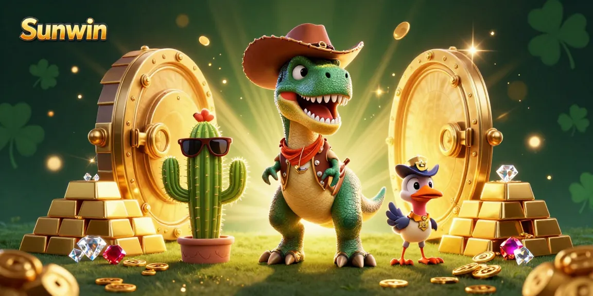 Experience thrilling games at Sunwin with a dynamic scene of animated casino characters.